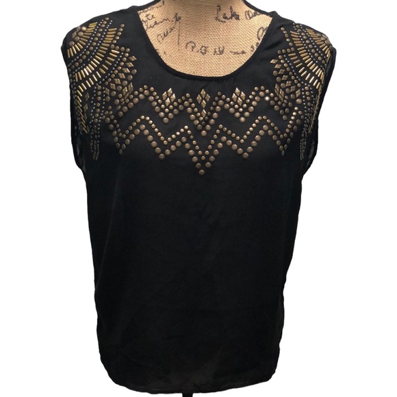 Ecote Tops - {Ecote} Black Decorative Neckline Sleeveless Open Back Blouse